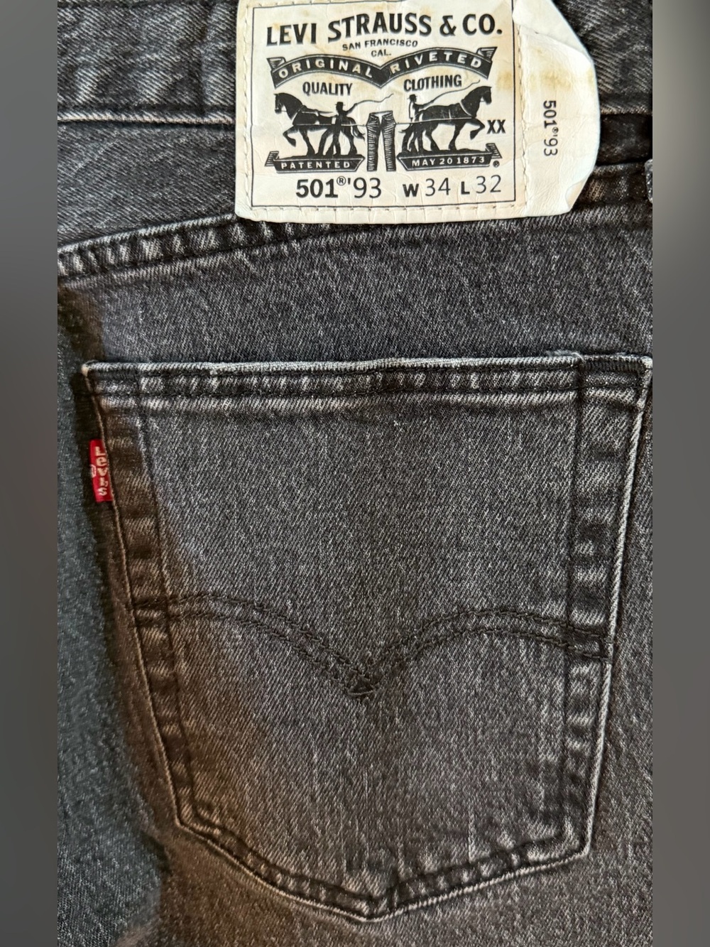 Levi’s 501 ‘93 Black Washed Jeans Sz 34x 32